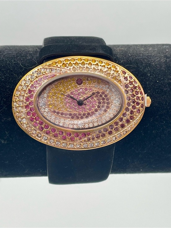 Suzanne Somers Accessories - Suzanne Somers Gold-Tone Oval Crystal Watch with Pink, Purple and Clear Stones